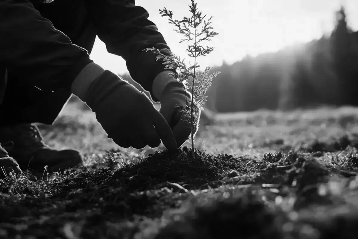 3 Growth trends for the voluntary carbon market in 2025_A man planting a tree seedling in a forest as part of a reforestation project_visual 3 1