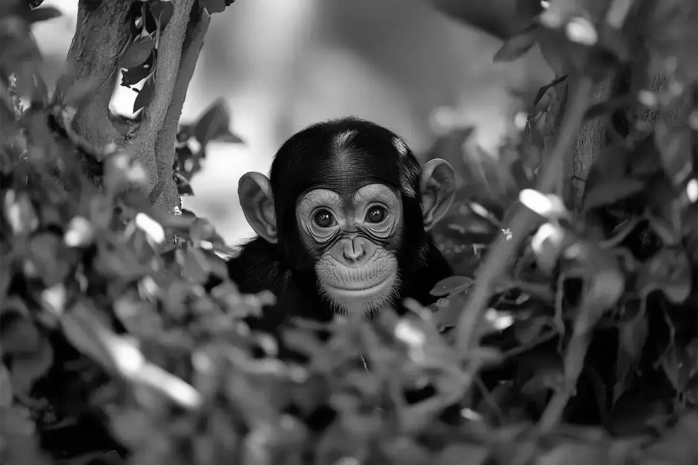 Best investment opportunities in nature for 2025_A baby Bulindi chimpanzee among the bushes in an African forest_visual 8-3 1