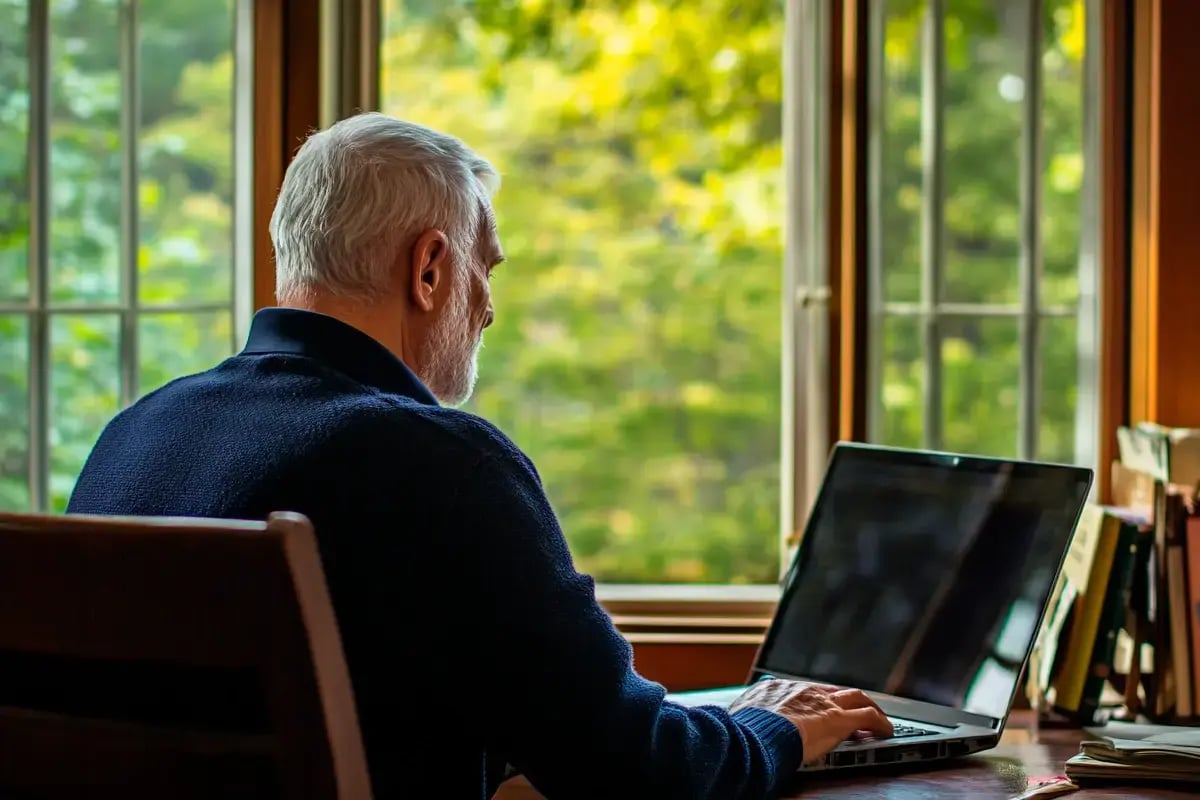 Top 10 long-term investments_An elderly man working on his laptop at home_visual 3