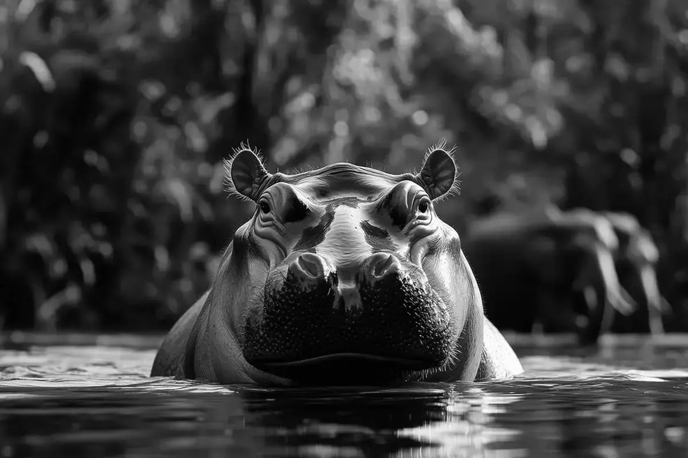 Innovative solutions_ carbon credits as a profitable business strategy_A hippopotamus in a river in Africa, with elephants in the background_visual 1 1