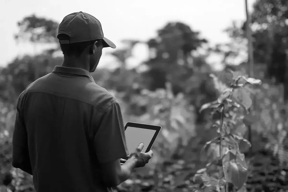 Innovative solutions_ carbon credits as a profitable business strategy_A man observing and monitoring the condition of plants in a newly planted fore-4 1