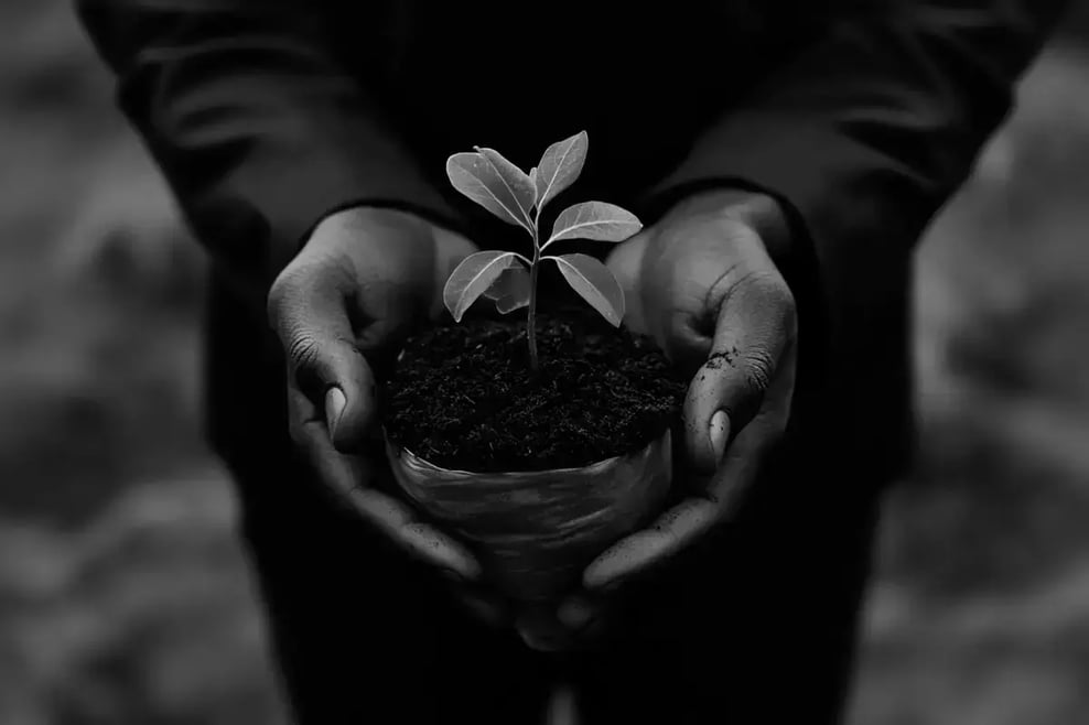 What are carbon credit funds_A close-up of a tree nursery worker holding a seedling_visual 7-4 1